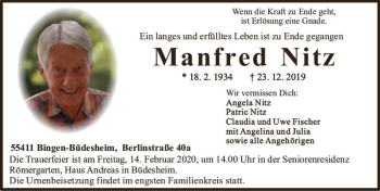 Traueranzeige von Manfred Nitz von vrm-trauer