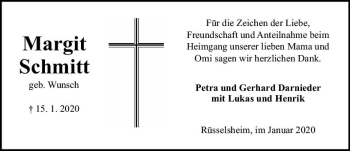 Traueranzeige von Margit Schmitt von vrm-trauer