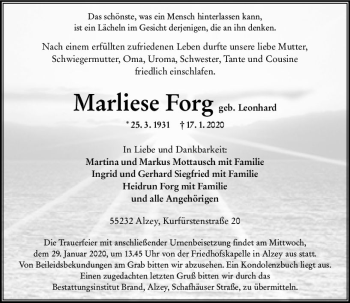 Traueranzeige von Marlies Forg von vrm-trauer