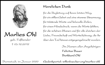 Traueranzeige von Marlies Ohl von vrm-trauer