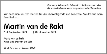 Traueranzeige von Martin van de Rakt von vrm-trauer
