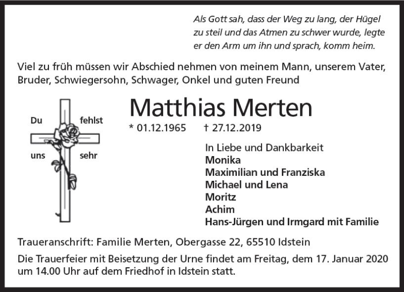  Traueranzeige für Matthias Merten vom 10.01.2020 aus vrm-trauer