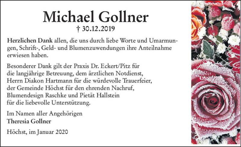  Traueranzeige für Michael Gollner vom 01.02.2020 aus vrm-trauer