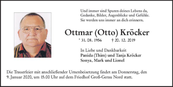 Traueranzeige von Ottmar Otto Kröcker von vrm-trauer