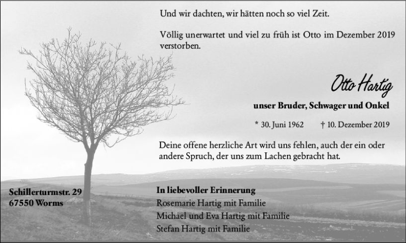  Traueranzeige für Otto Harting vom 18.01.2020 aus vrm-trauer