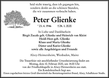 Traueranzeige von Peter Glienke von vrm-trauer