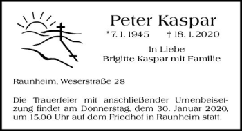 Traueranzeige von Peter Kaspar von vrm-trauer