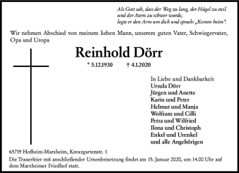 Traueranzeige von Reinhold Dörr von vrm-trauer