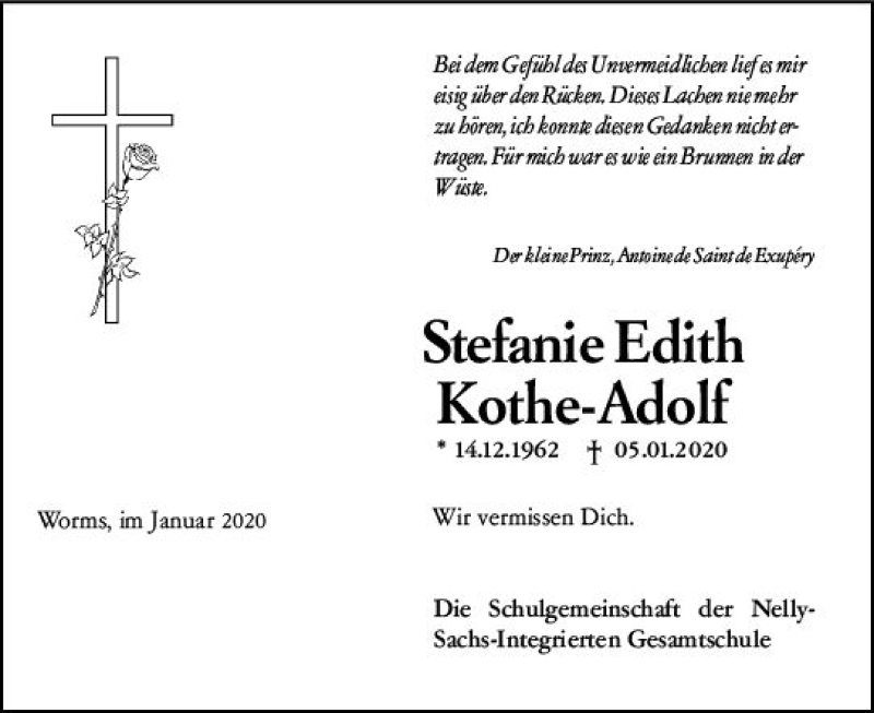 Traueranzeige für Stefanie Edith Kothe-Adolf vom 10.01.2020 aus vrm-trauer