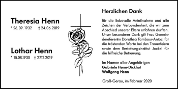 Traueranzeige von Theresia Henn von vrm-trauer
