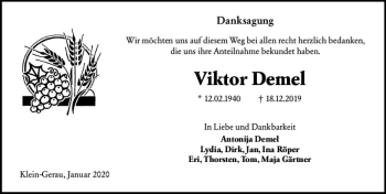 Traueranzeige von Viktor Demel von vrm-trauer