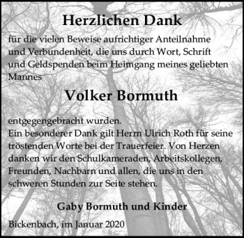 Traueranzeige von Volker Bormuth von vrm-trauer