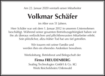 Traueranzeige von Volkmar Schäfer von vrm-trauer