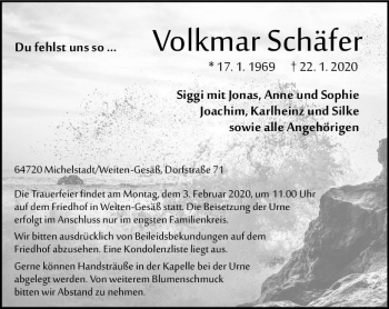 Traueranzeige von Volkmar Schäfer von vrm-trauer