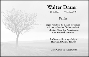 Traueranzeige von Walter Dauer von vrm-trauer