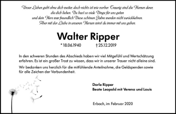 Traueranzeige von Walter Ripper von vrm-trauer