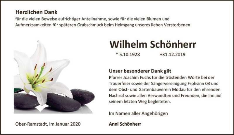  Traueranzeige für Wilhelm Schönherr vom 01.02.2020 aus vrm-trauer