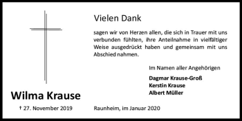 Traueranzeige von Wilma Krause von vrm-trauer