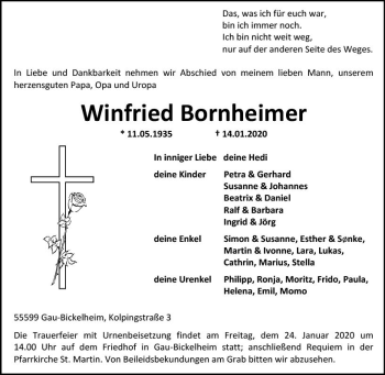 Traueranzeige von Winfried Bornheimer von vrm-trauer