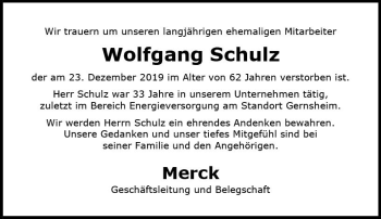 Traueranzeige von Wolfgang Schulz von vrm-trauer