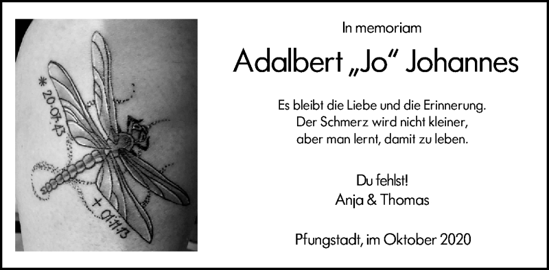  Traueranzeige für Adalbert Johannes vom 31.10.2020 aus vrm-trauer