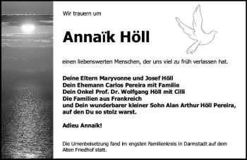 Traueranzeige von Annaik Höll von vrm-trauer