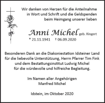 Traueranzeige von Anni Michel von vrm-trauer