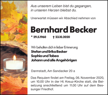 Traueranzeige von Bernhard Becker von vrm-trauer