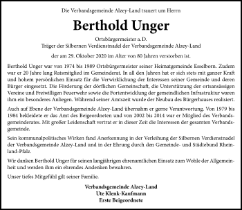 Traueranzeige von Berthold Unger von vrm-trauer