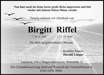 Traueranzeige von Birgitt Riffel von vrm-trauer