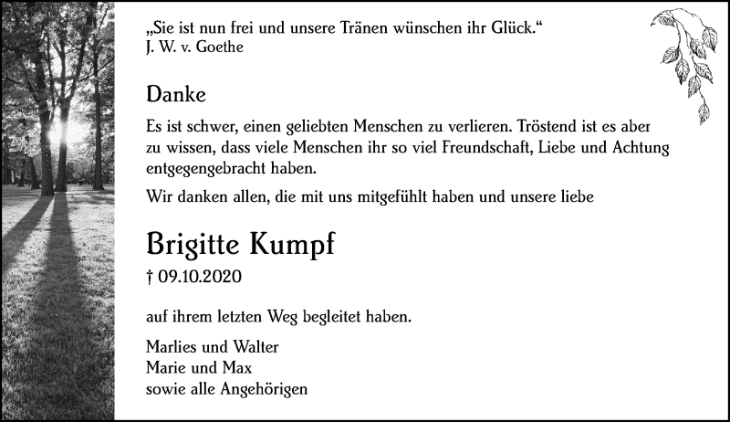  Traueranzeige für Brigitte Kumpf vom 31.10.2020 aus vrm-trauer