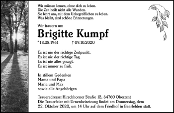 Traueranzeige von Brigitte Kumpf von vrm-trauer