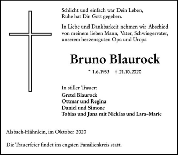 Traueranzeige von Bruno Blaurock von vrm-trauer