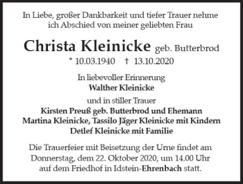 Traueranzeige von Christa Kleinicke von vrm-trauer