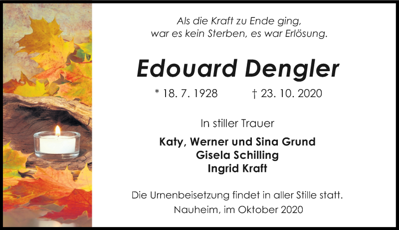  Traueranzeige für Edouard Dengler vom 31.10.2020 aus vrm-trauer