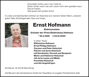 Traueranzeige von Ernst Hofmann von vrm-trauer