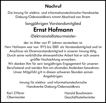 Traueranzeige von Ernst Hofmann von vrm-trauer