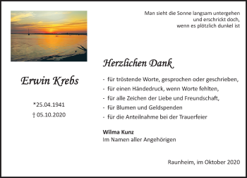 Traueranzeige von Erwin Krebs von vrm-trauer