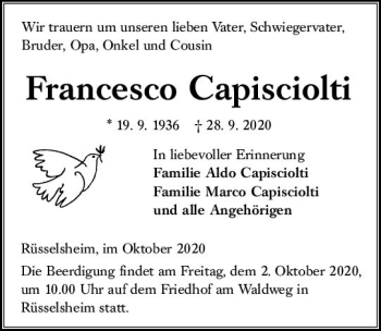 Traueranzeige von Francesco Capisciolti von vrm-trauer
