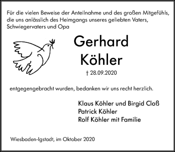 Traueranzeige von Gerhard Köhler von vrm-trauer