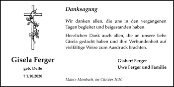 Traueranzeige von Gisela Ferger von vrm-trauer