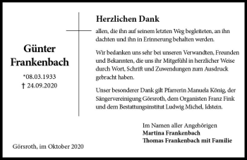Traueranzeige von Günter Frankenbach von vrm-trauer