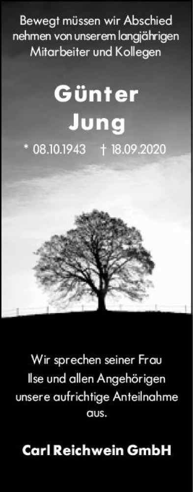  Traueranzeige für Günter Jung vom 10.10.2020 aus vrm-trauer
