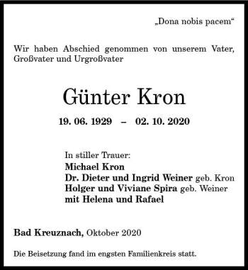 Traueranzeige von Günter Kron von vrm-trauer