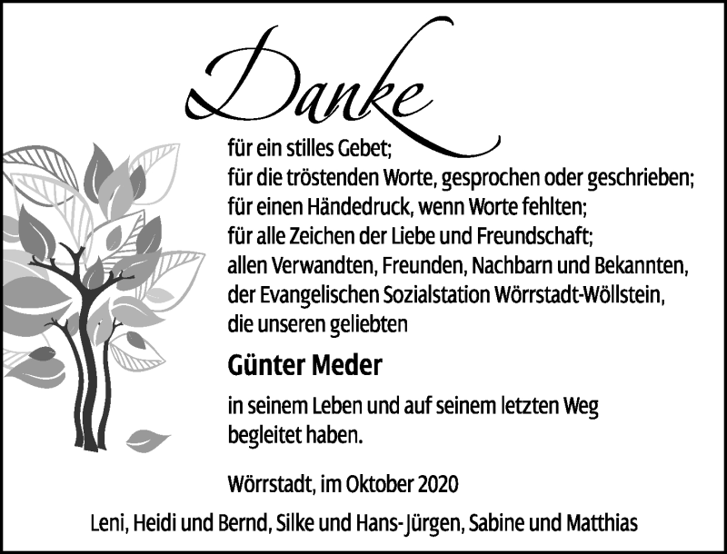  Traueranzeige für Günter Meder vom 31.10.2020 aus vrm-trauer