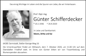Traueranzeige von Günter Schifferdecker von vrm-trauer