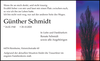 Traueranzeige von Günther Schmidt von vrm-trauer