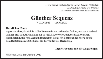 Traueranzeige von Günther Sequenz von vrm-trauer