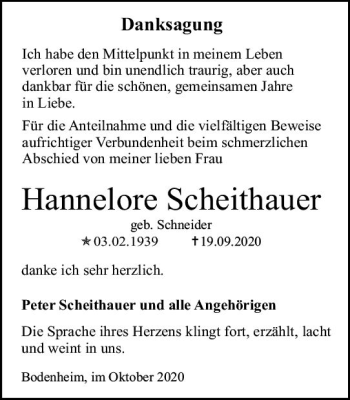 Traueranzeige von Hannelore Scheithauer von vrm-trauer