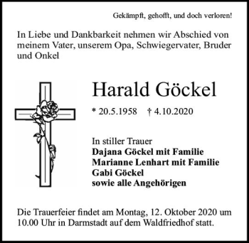 Traueranzeige von Harald Göckel von vrm-trauer